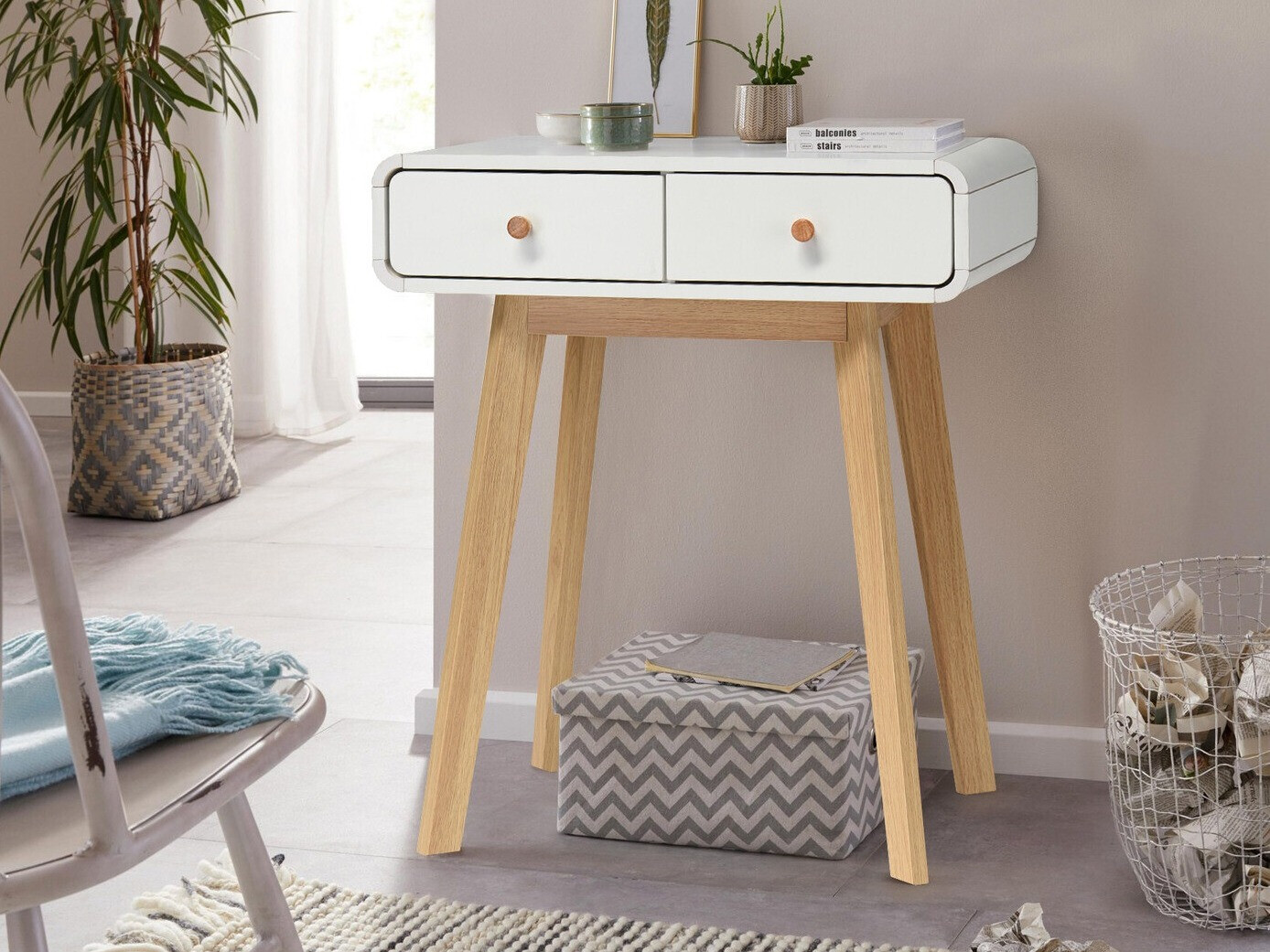 Конзолна маса Elbtena 106 (Бял + Дъб)