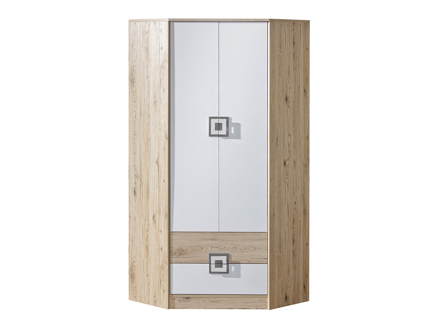Ъглов гардероб Balvire 103 (Светъл дъб + Бял + Сив)