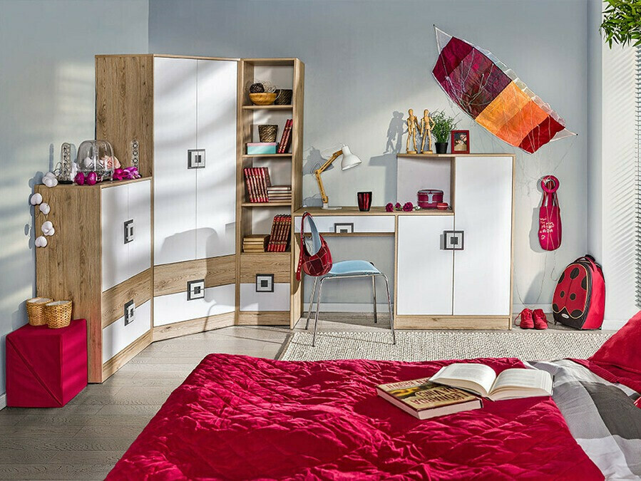 Етажерка Balvire 107 (Светъл дъб + Бял + Тюркоаз)