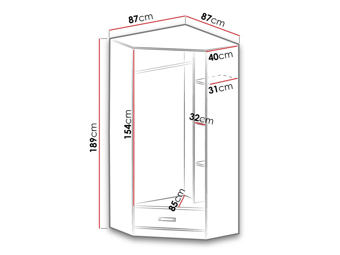 Ъглов гардероб Lorlare 112 (Бял + Сив)