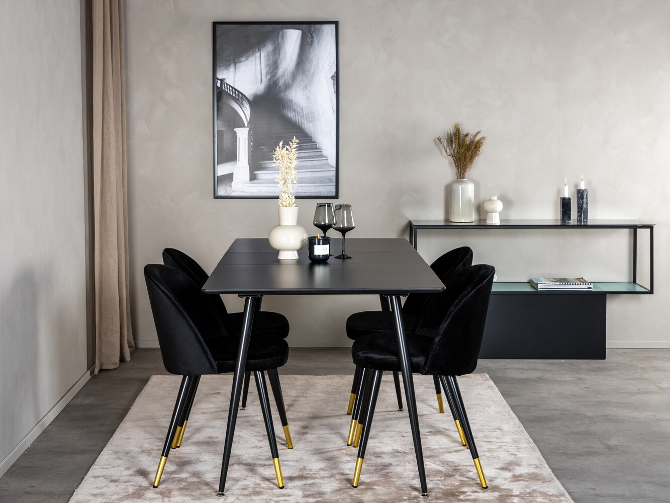 Маса и столове за трапезария Dallas 1526 (Черен)