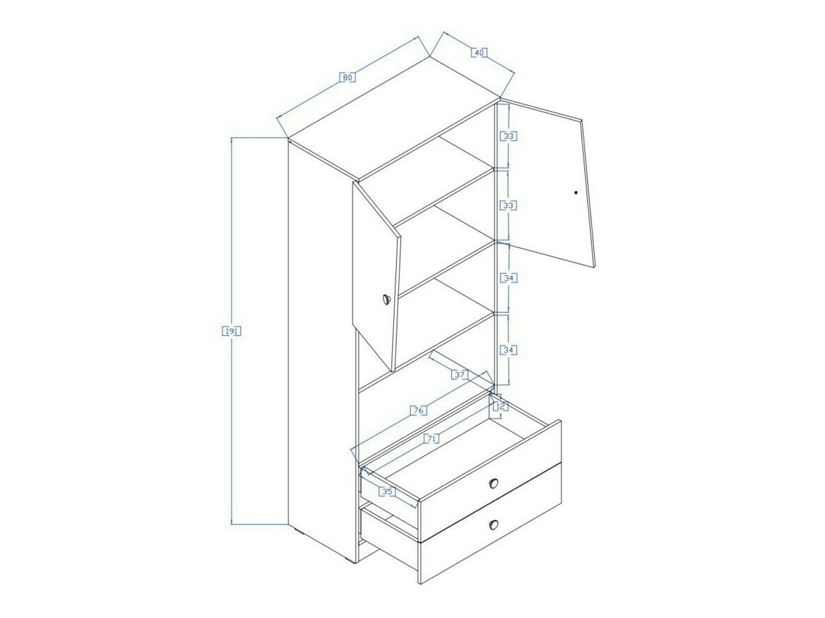 Етажерка Mirelbu 103 (Artisan дъб + Бял + Черен)