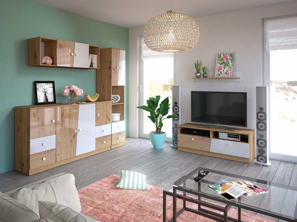 Скрин Mirelbu 105 (Artisan дъб + Бял гланц)