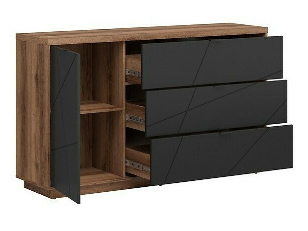 Комплект за хол Fivale 110 (Тъмен деланов дъб + Черен мат)