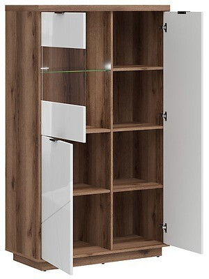 Комплект за хол Fivale 111 (Тъмен деланов дъб + Бял гланц)