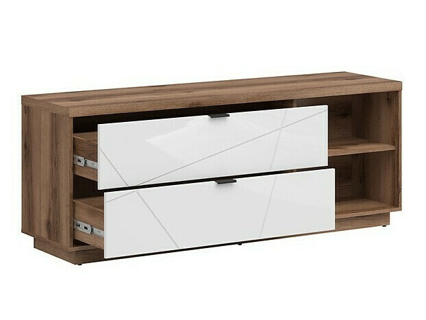 Комплект за хол Fivale 111 (Тъмен деланов дъб + Бял гланц)