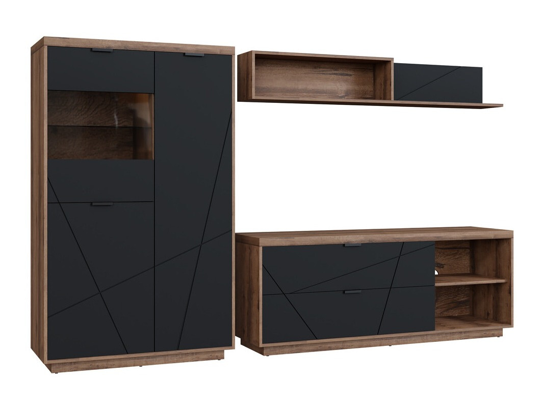 Комплект за хол Fivale 111 (Тъмен деланов дъб + Черен мат)