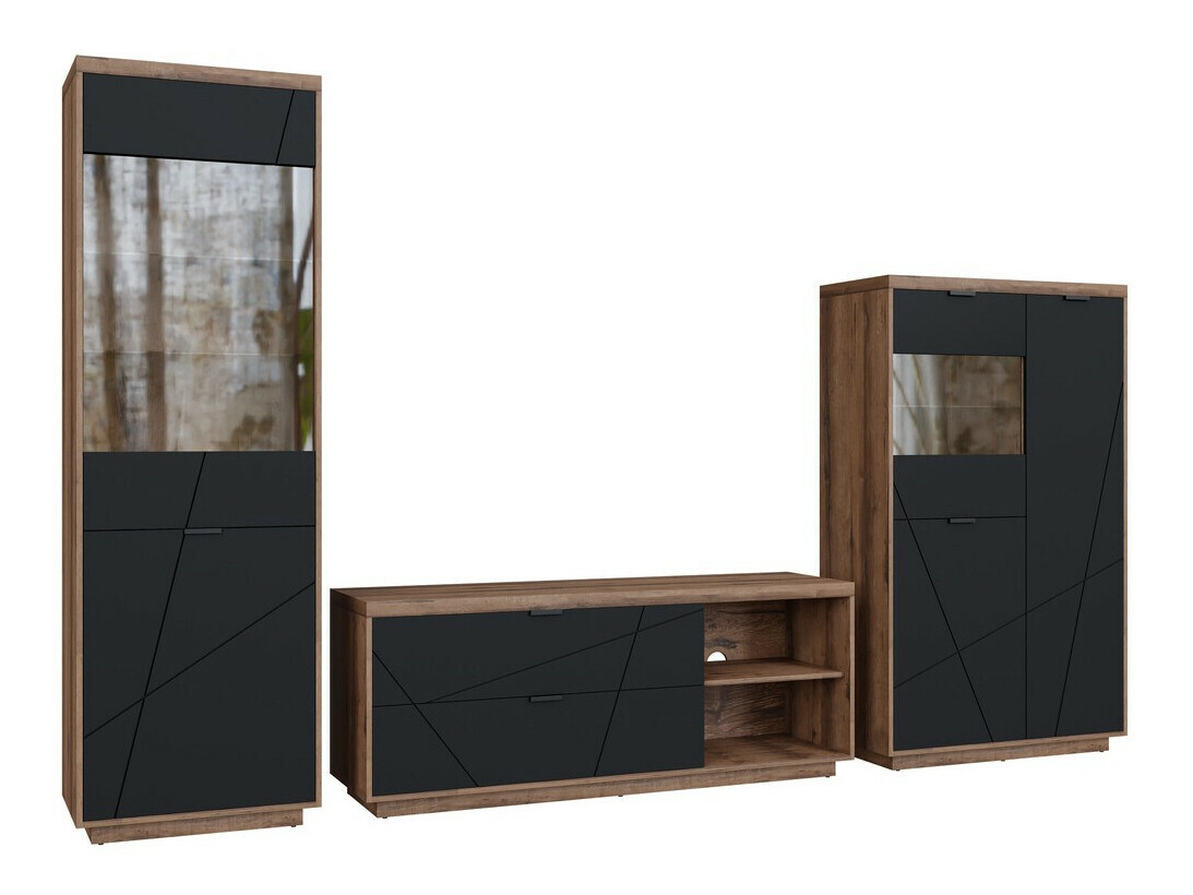 Комплект за хол Fivale 112 (Тъмен деланов дъб + Черен мат)