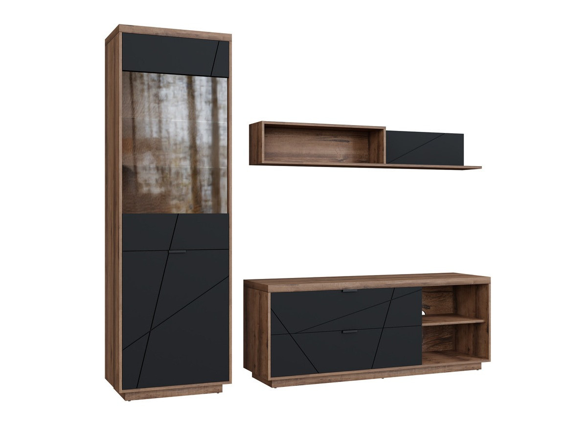 Комплект за хол Fivale 113 (Тъмен деланов дъб + Черен мат)