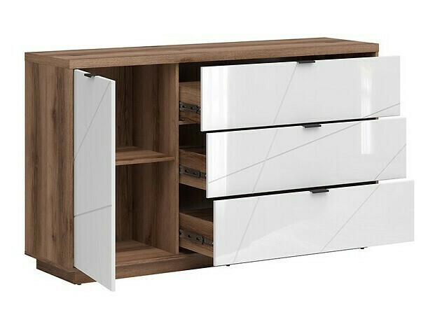 Комплект за хол Fivale 114 (Тъмен деланов дъб + Бял гланц)