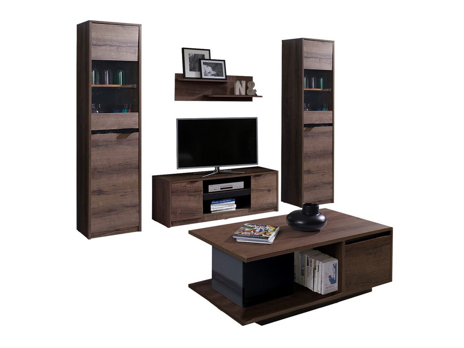 Комплект за хол Fivelbo 114 (Манастирски дъб + Черен гланц)