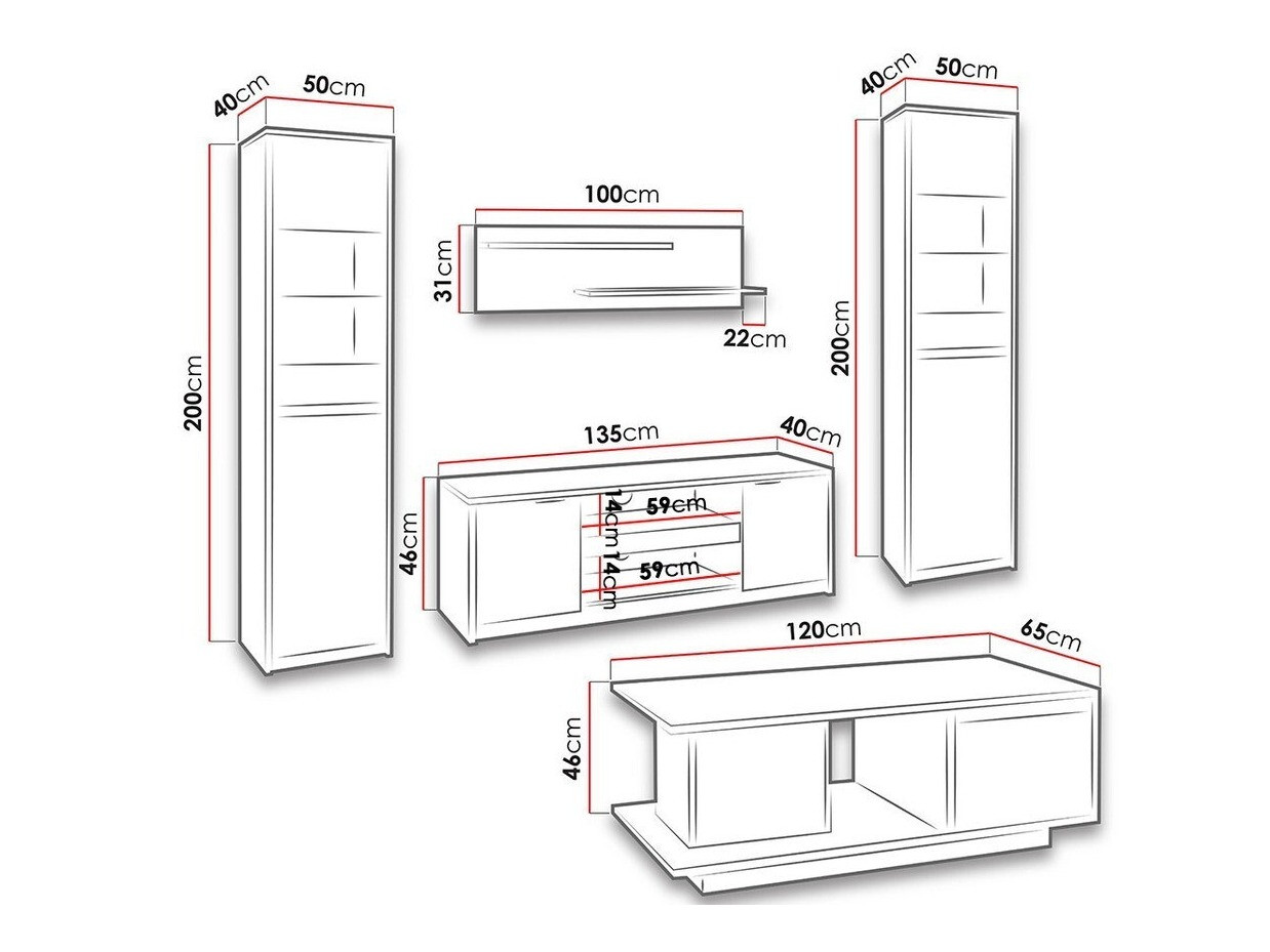 Комплект за хол Fivelbo 114 (Манастирски дъб + Черен гланц)