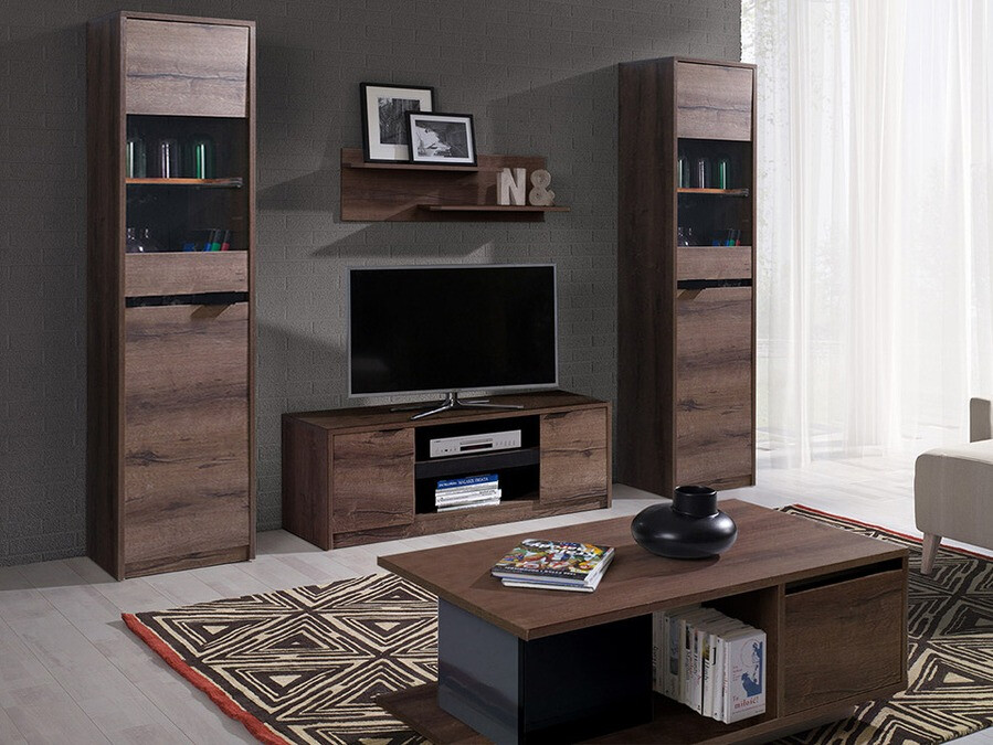 Комплект за хол Fivelbo 114 (Манастирски дъб + Черен гланц)