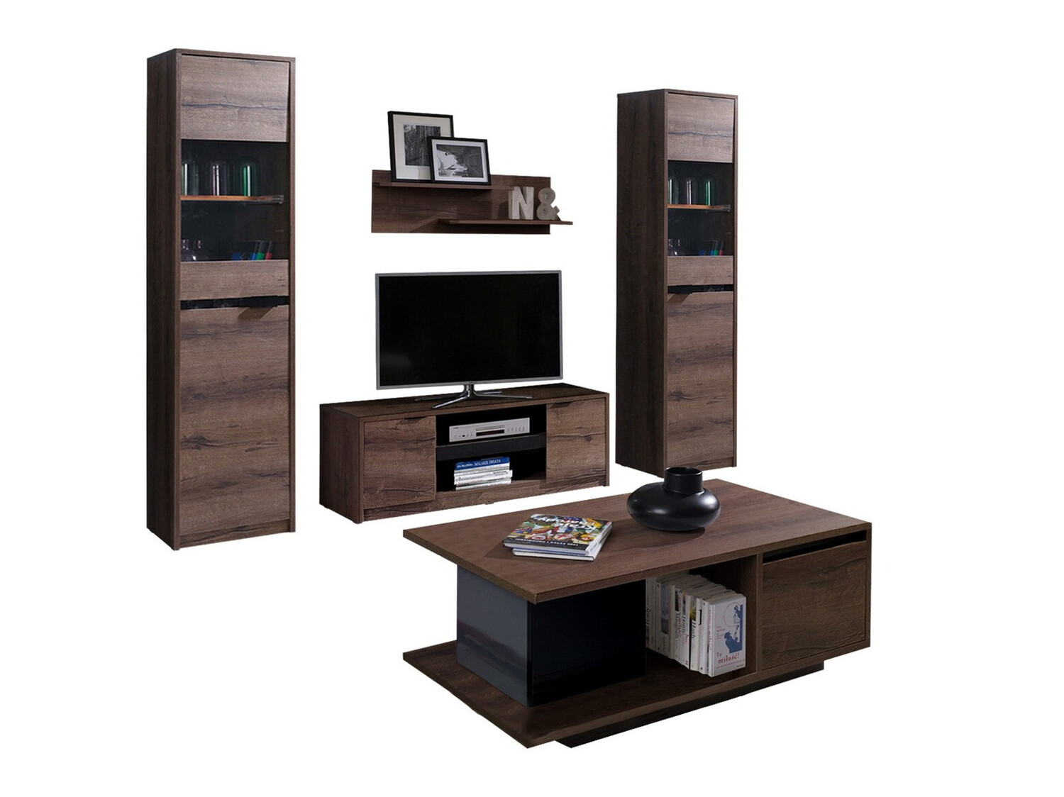 Комплект за хол Fivelbo 114 (Манастирски дъб + Черен гланц)