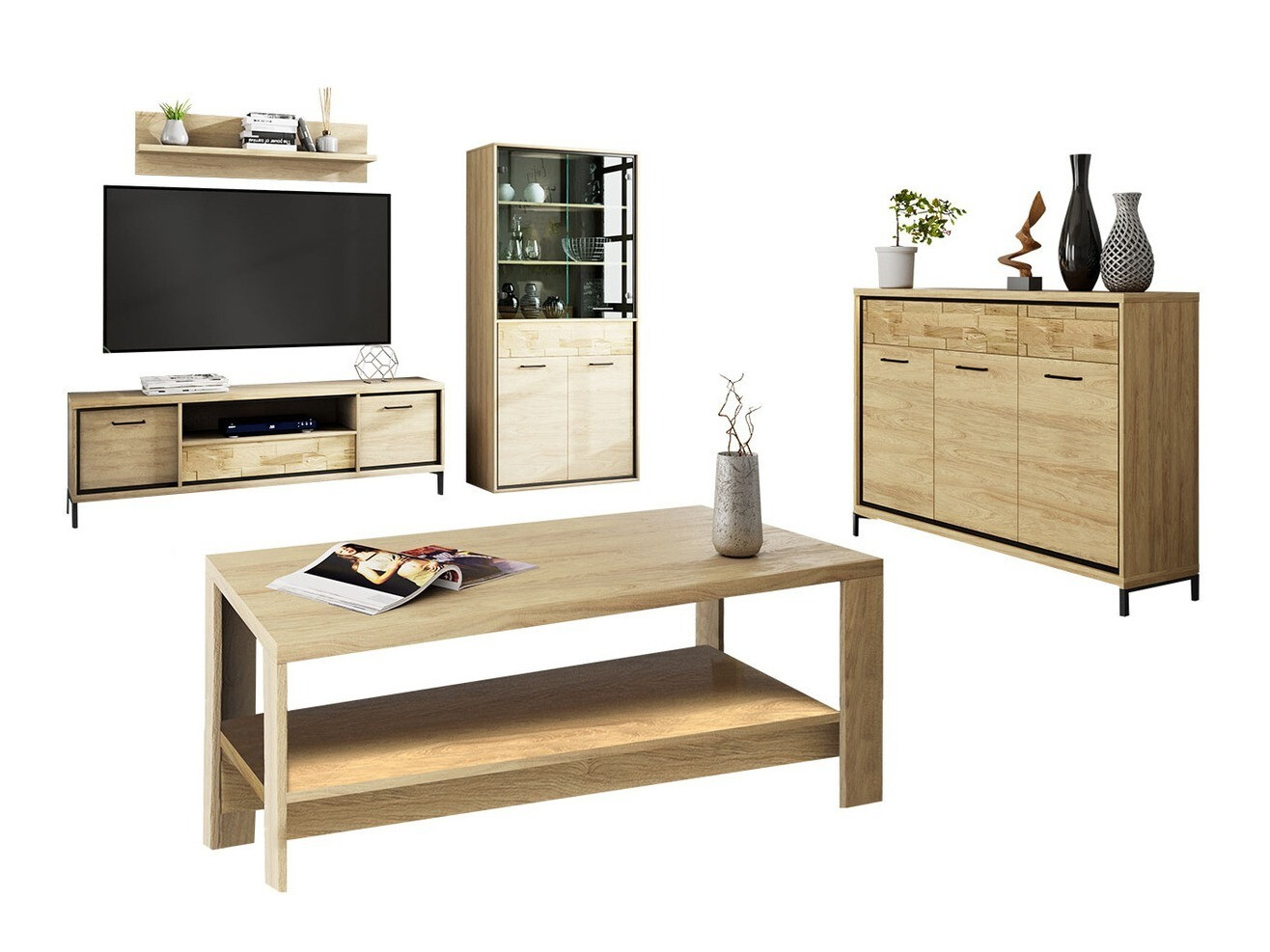 Комплект за хол Etrmoni 118 (Ярък дърво + Дъб)