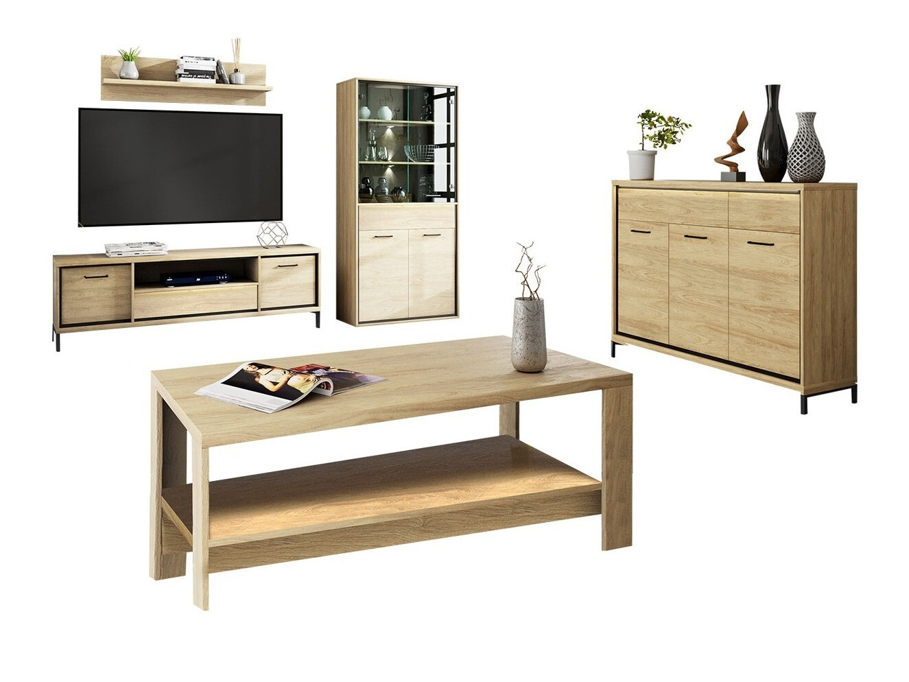 Комплект за хол Etrmoni 118 (Ярък дърво)