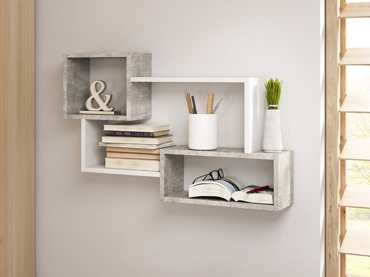 Стенна етажерка Sarasota 106 (Бетон + Бял)