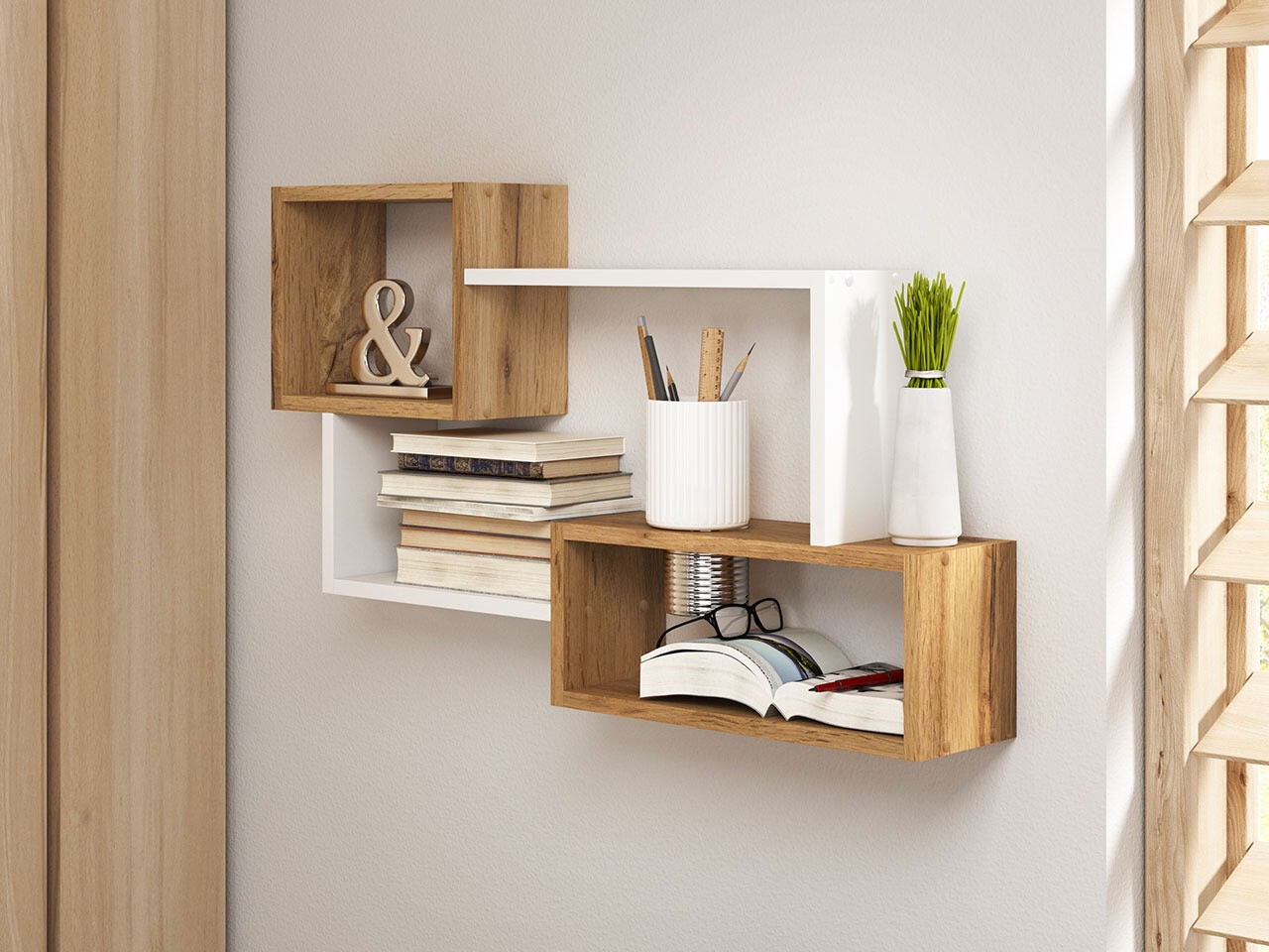 Стенна етажерка Sarasota 106 (Дъб уотан + Бял)