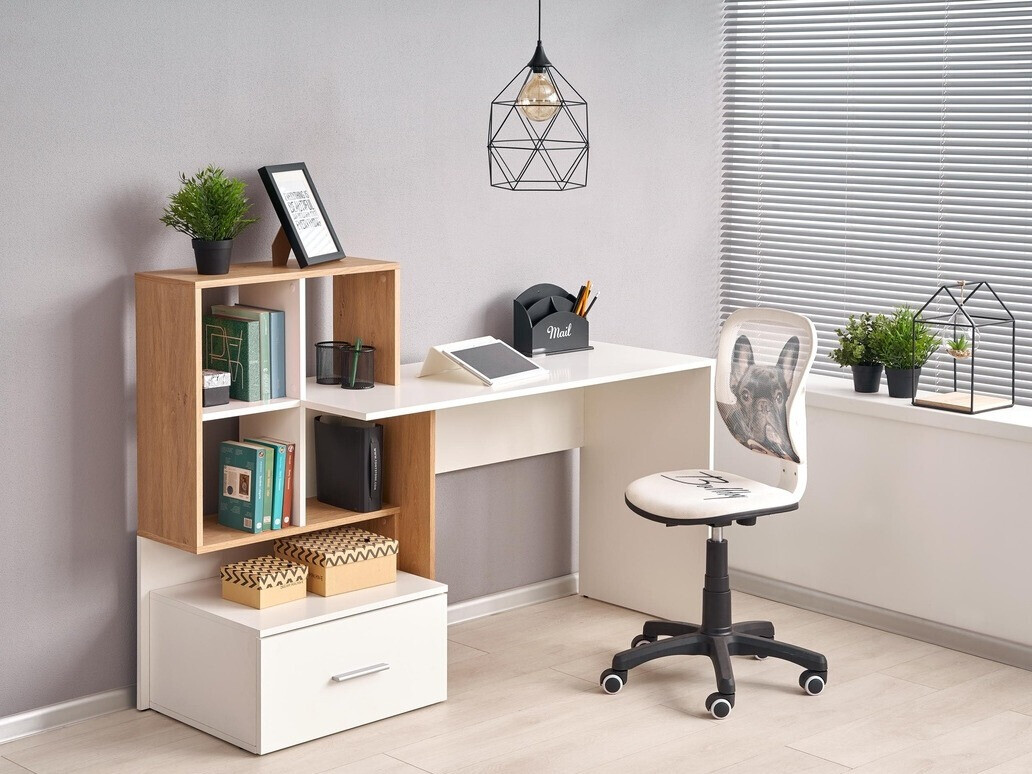 Офис бюро Houston 826 (Бял + Златен дъб)