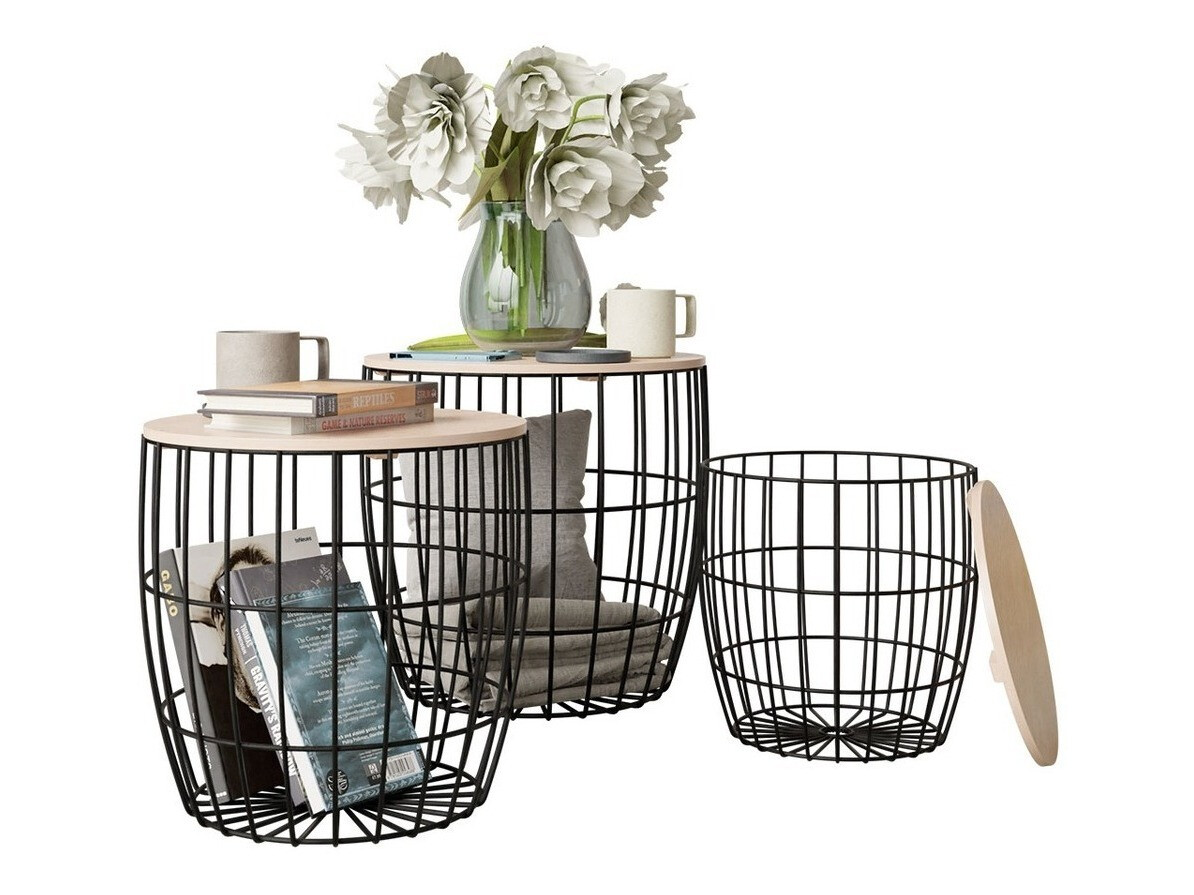 Комплект помощни маси Richardson 102 (Черен + Ярък дърво)