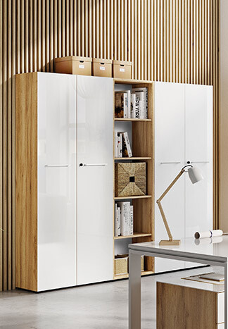 Етажерка Catcamu 104 (Бял гланц + Navarra дъб)