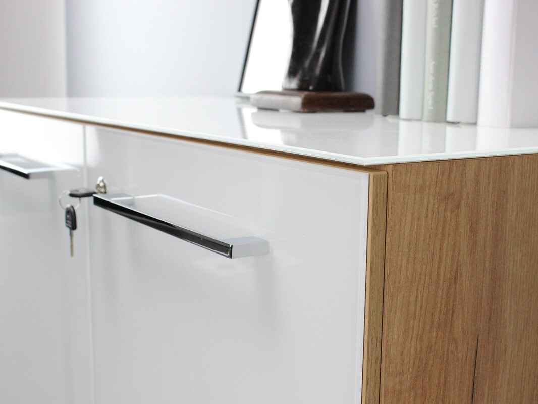 Етажерка Catcamu 104 (Бял гланц + Navarra дъб)