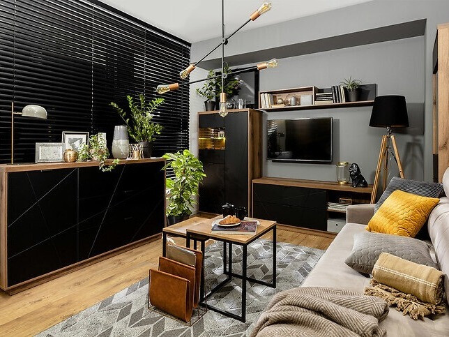 Стенна етажерка Fivale 101 (Тъмен деланов дъб + Черен мат)