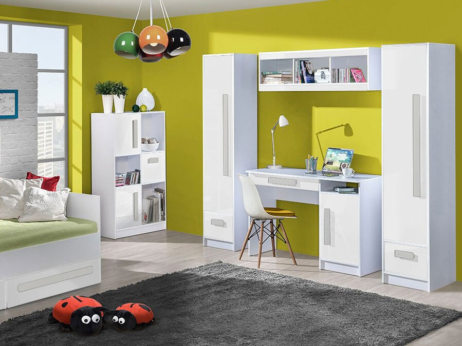 Етажерка Merevari 101 (Бял + Бял гланц + Сив)