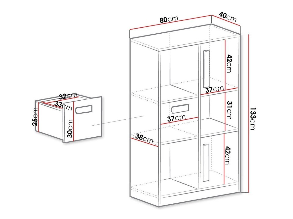 Етажерка Merevari 101 (Бял + Бял гланц + Сив)
