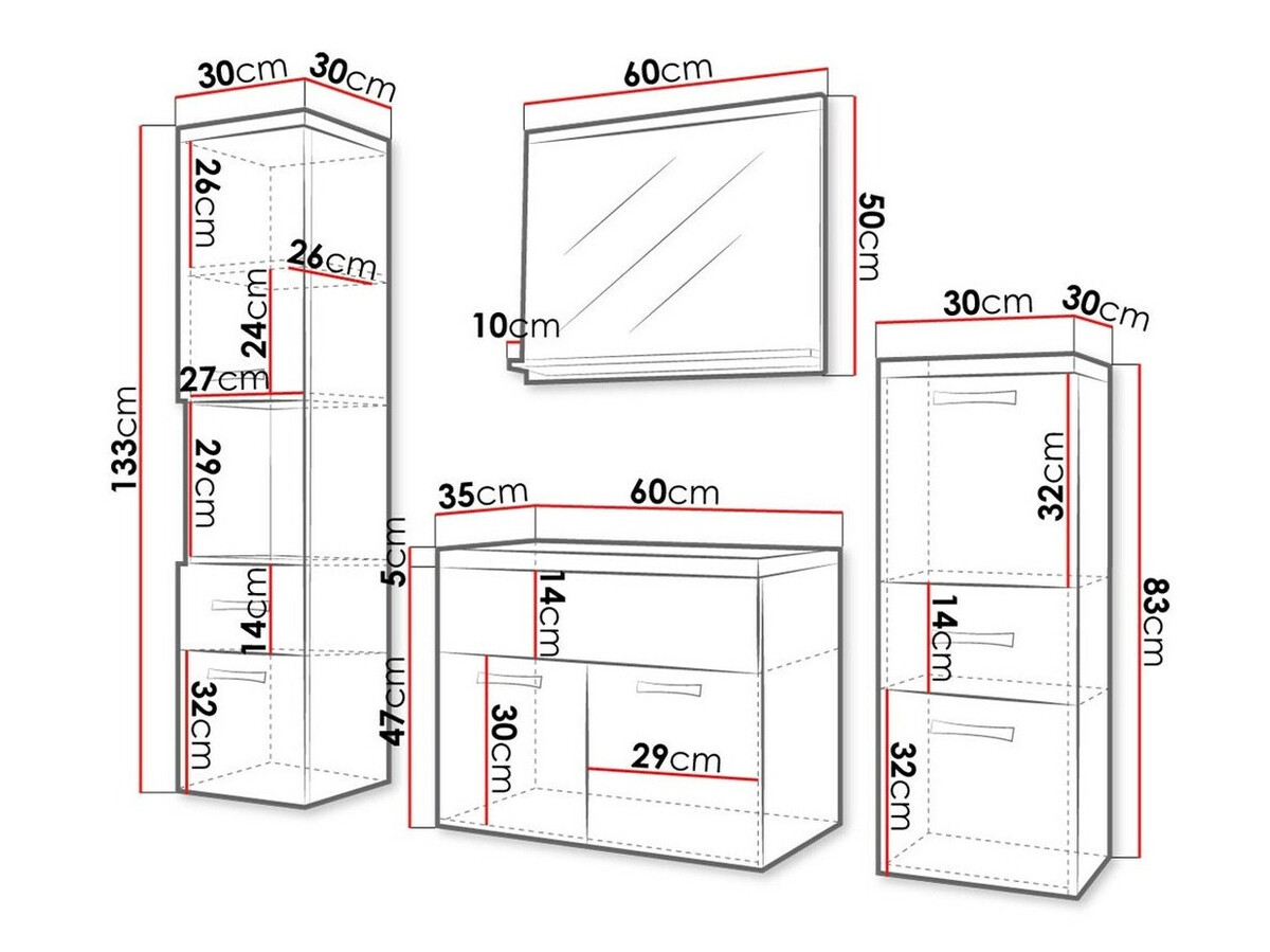 Комплект за баня Sarasota 109 (Дъб уотан + Бял гланц)