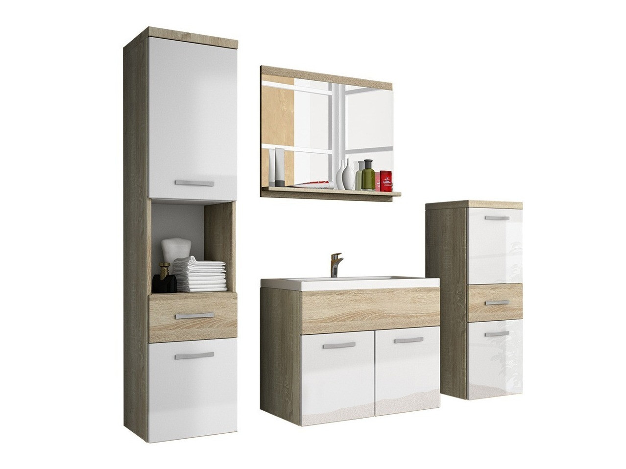 Комплект за баня Sarasota 109 (Сонома дъб + Бял гланц)