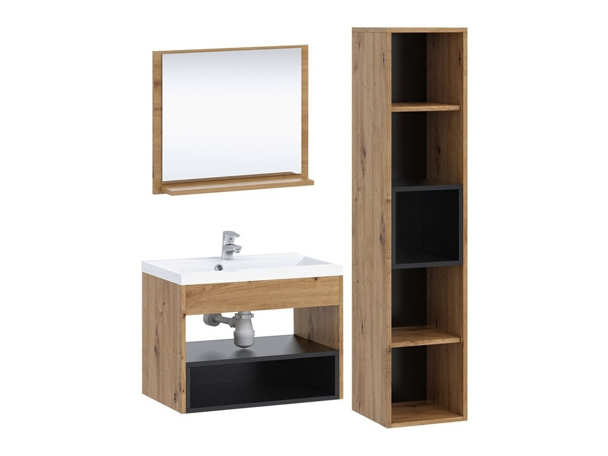 Комплект за баня Velum I (Artisan дъб + Черен)