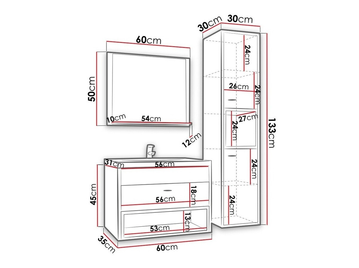 Комплект за баня Velum I (Бял + Artisan дъб)