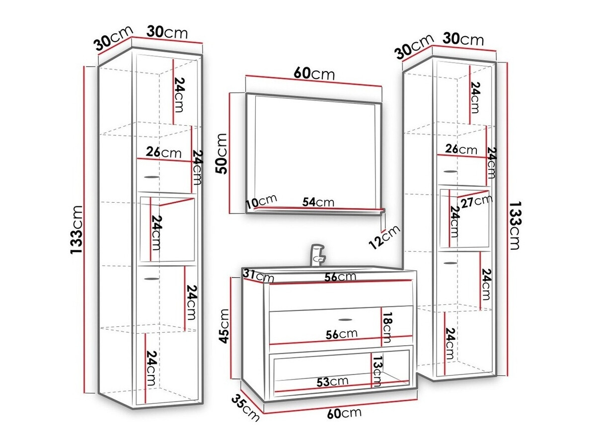 Комплект за баня Velum II (Бял + Artisan дъб)