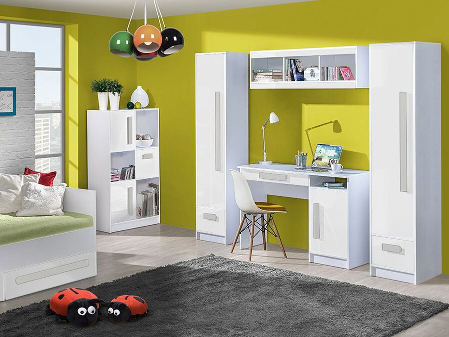 Етажерка Merevari 105 (Бял + Бял гланц + Сив)