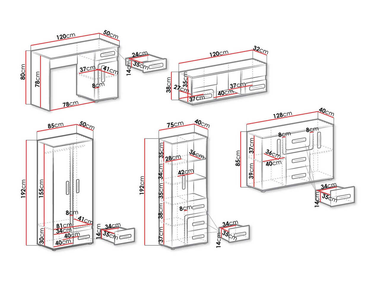 Комплект за детска стая Aviseve 107 (Антрацит + Бял)