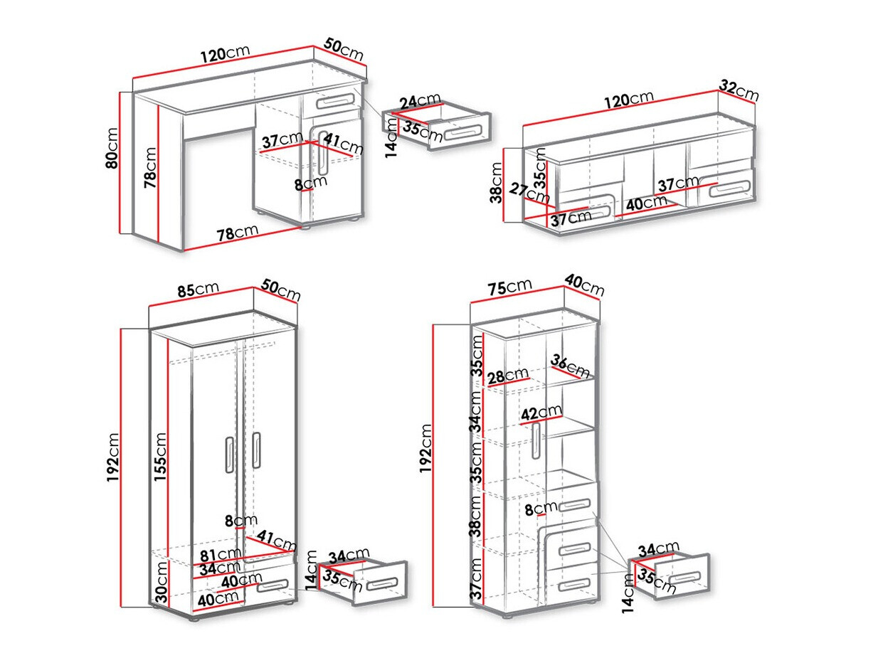 Комплект за детска стая Aviseve 108 (Антрацит + Бял)