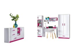 Комплект за детска стая Sorviru 107 (Бял + Роза)