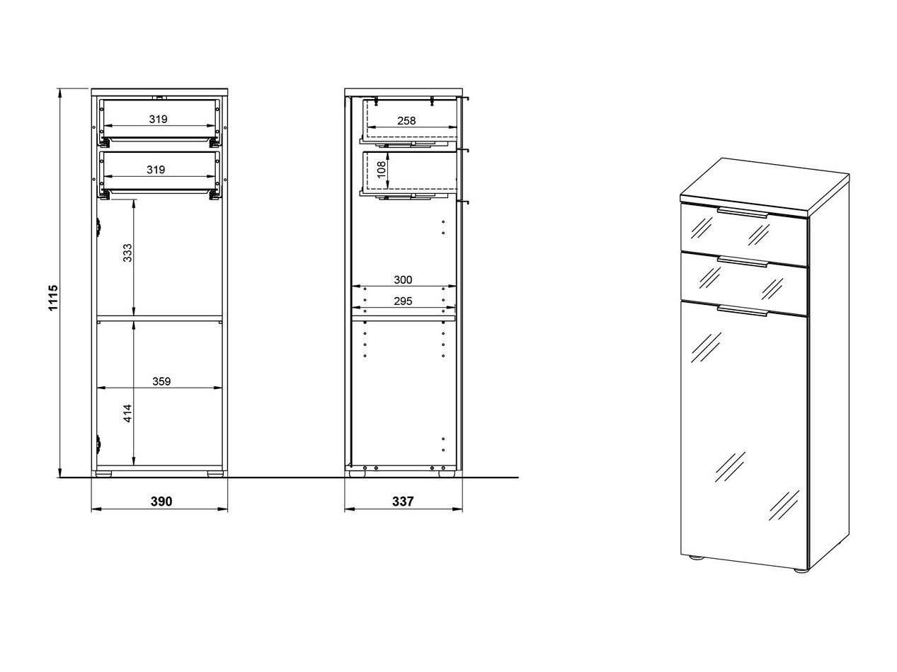 Стоящ шкаф за баня Levciro 103 (Бял + Navarra дъб)