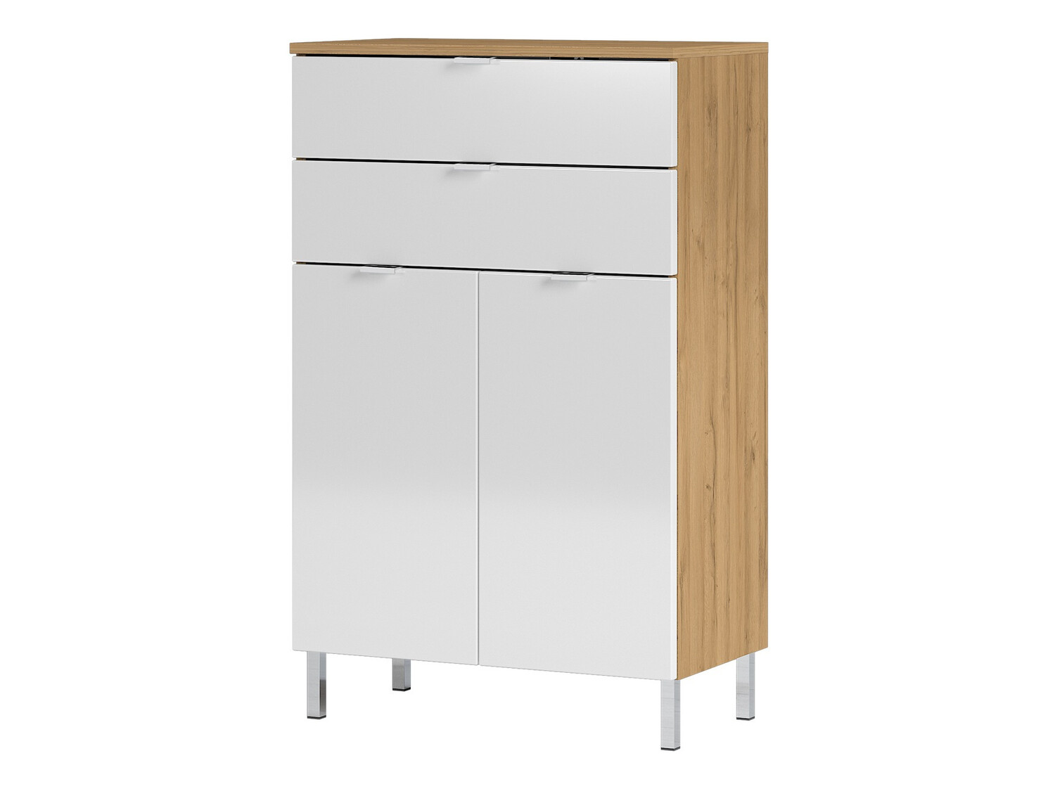 Стоящ шкаф за баня Lomcamo 102 (Бял гланц + Grandson дъб)