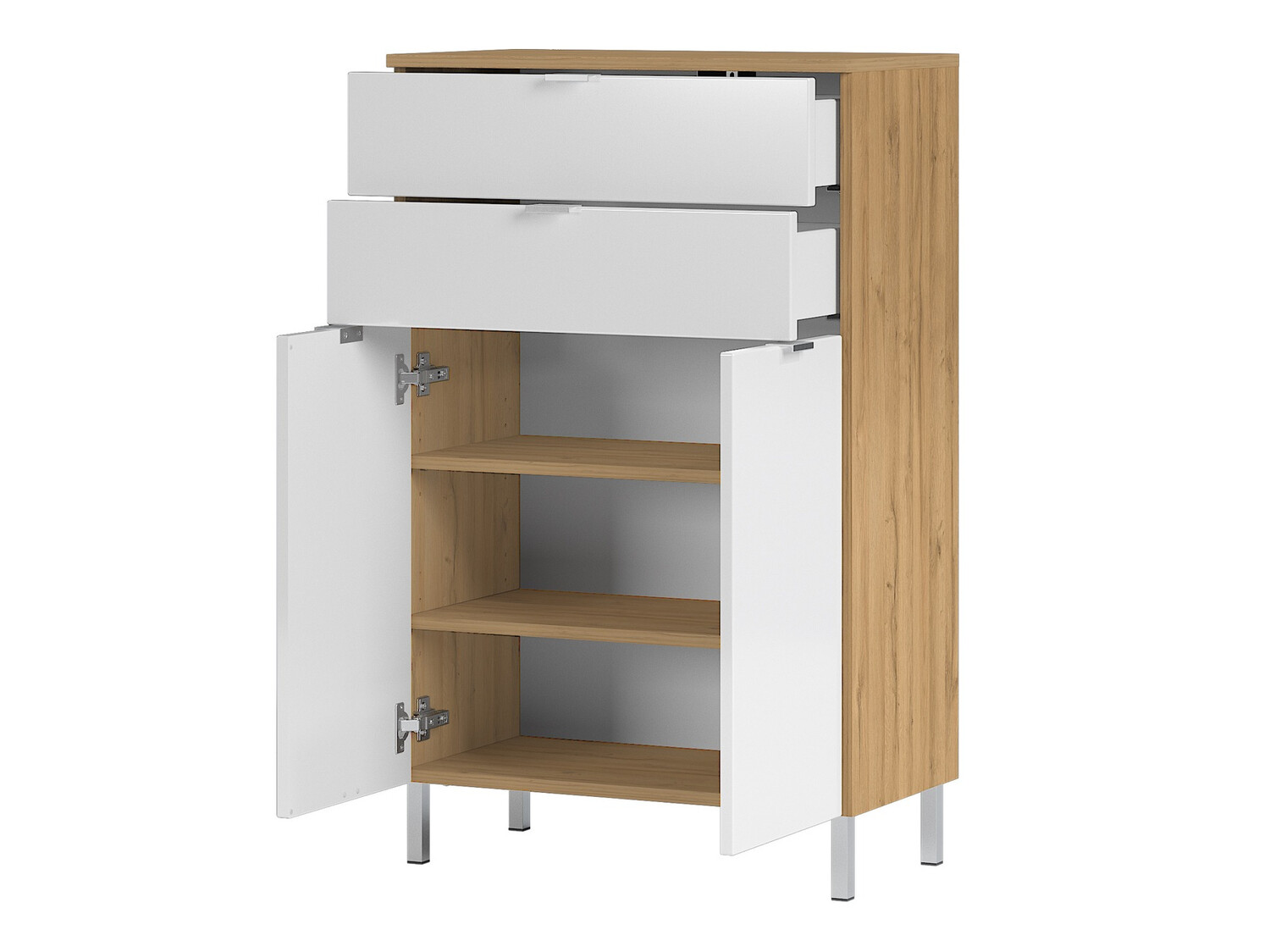 Стоящ шкаф за баня Lomcamo 102 (Бял гланц + Grandson дъб)