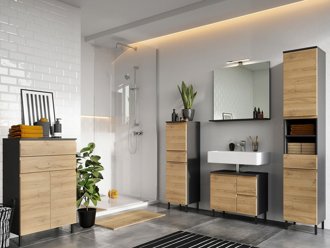 Стоящ шкаф за баня Talmira 101 (Графит + Grande дъб)