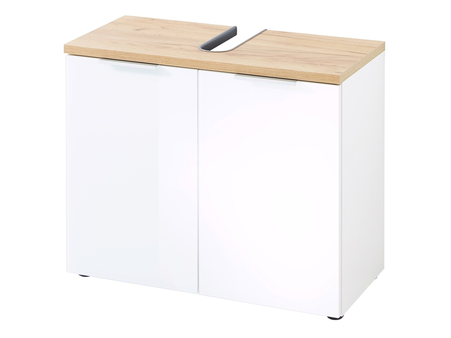 Стоящ шкаф за баня за мивка Levciro 102 (Бял гланц + Navarra дъб)