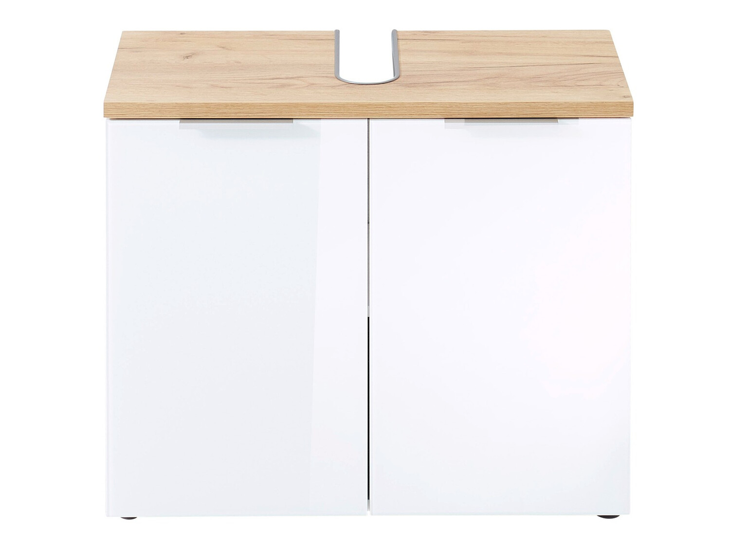 Стоящ шкаф за баня за мивка Levciro 102 (Бял гланц + Navarra дъб)