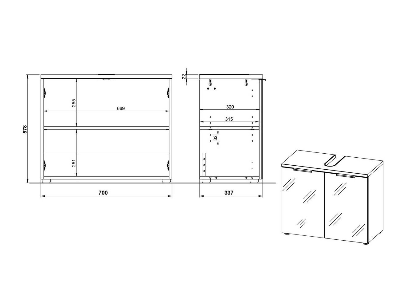 Стоящ шкаф за баня за мивка Levciro 102 (Бял гланц + Navarra дъб)