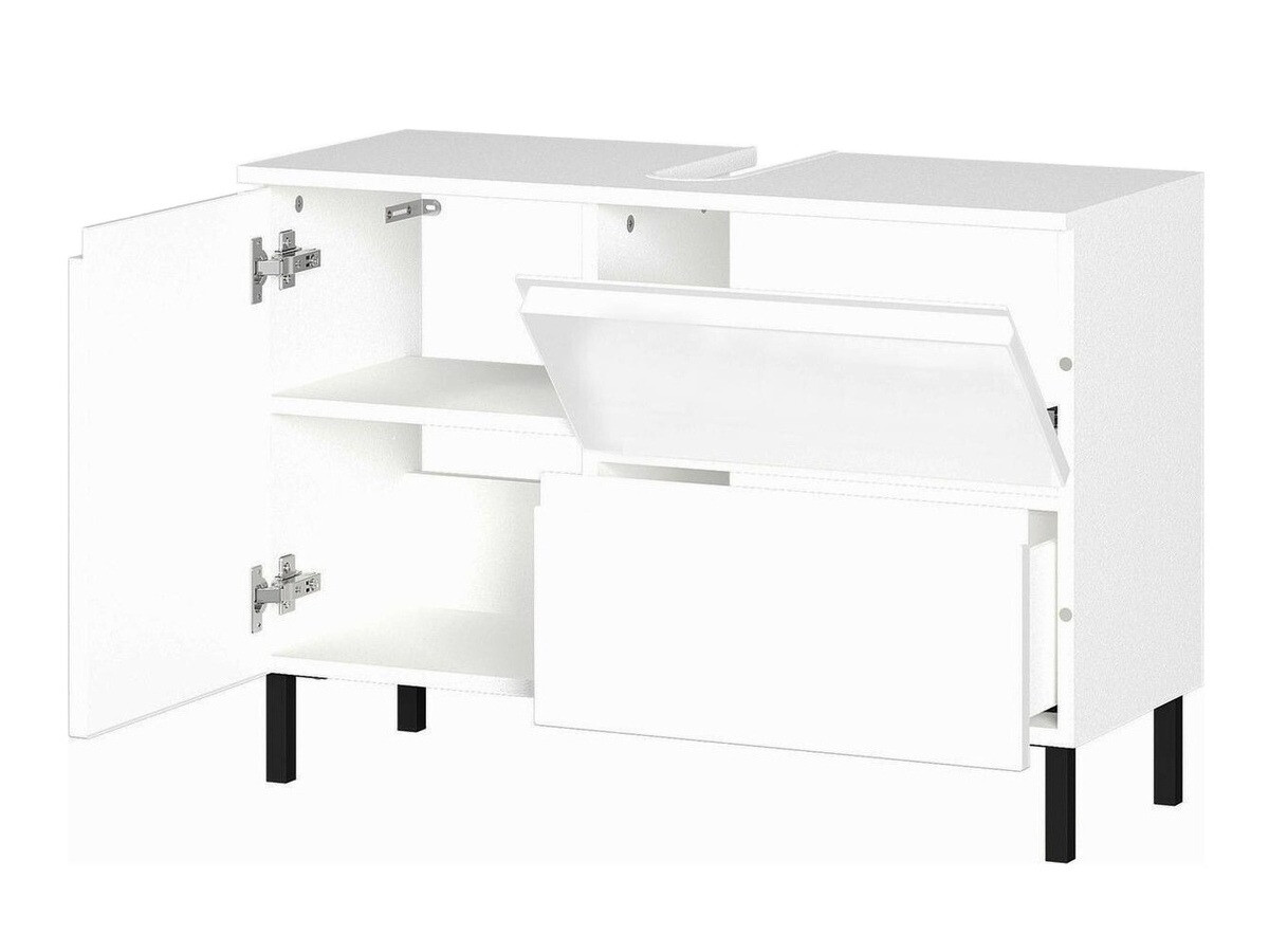 Стоящ шкаф за баня за мивка Talmira 102 (Бял гланц + Бял)