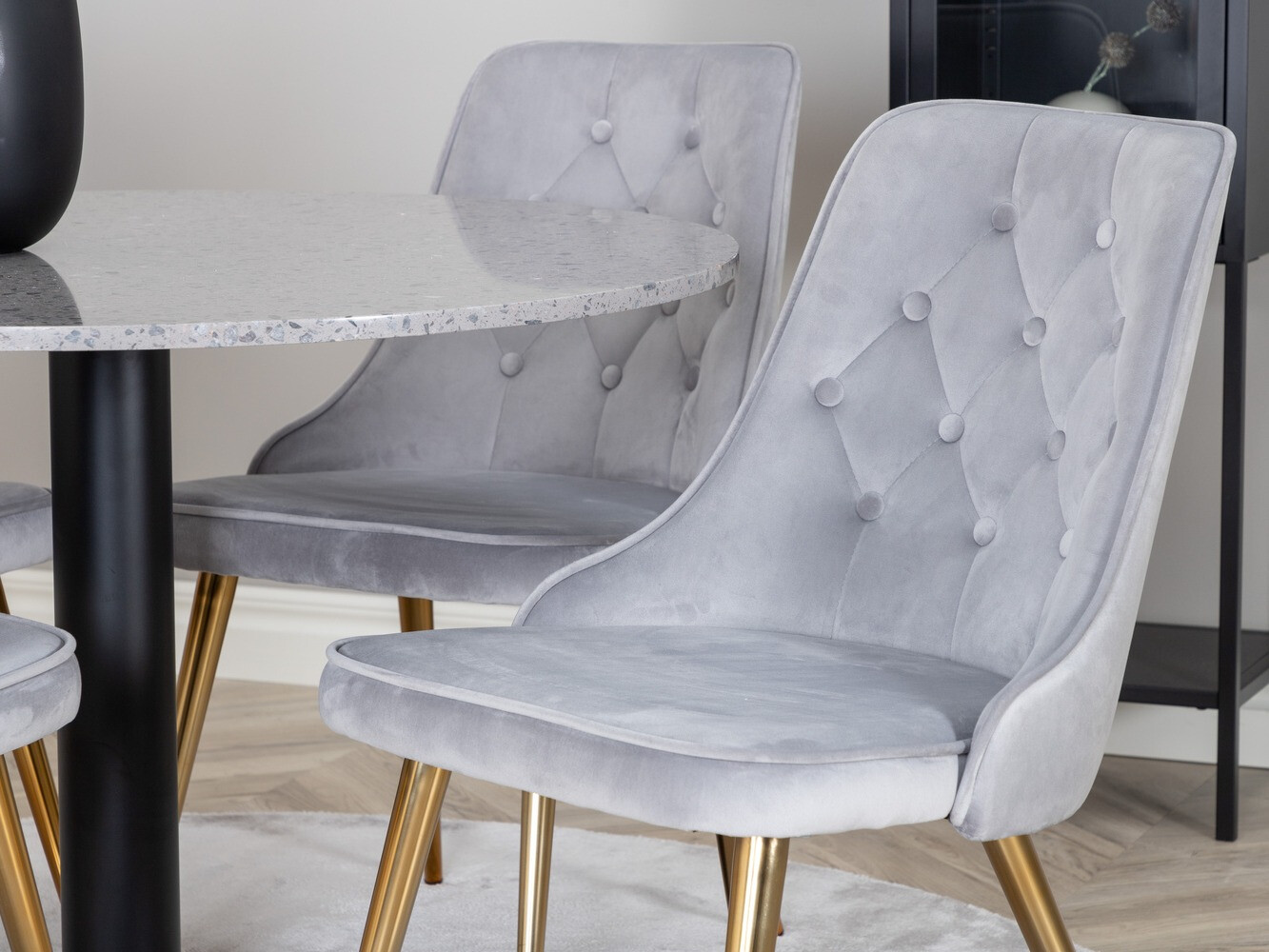 Маса и столове за трапезария Dallas 1139 (Сив + Златно)