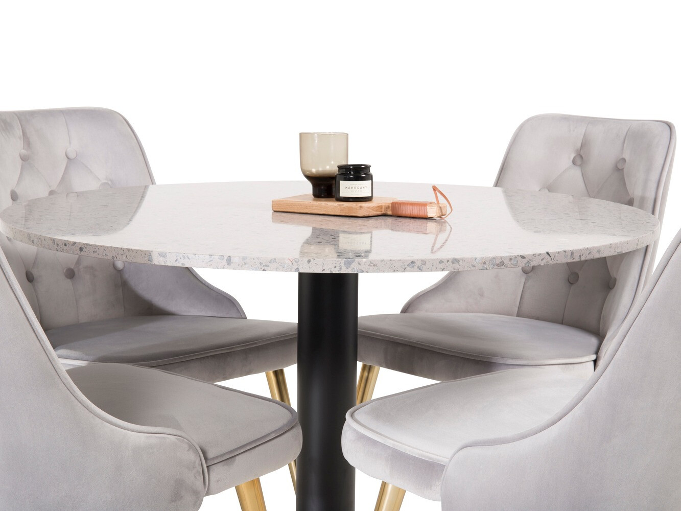 Маса и столове за трапезария Dallas 1139 (Сив + Златно)