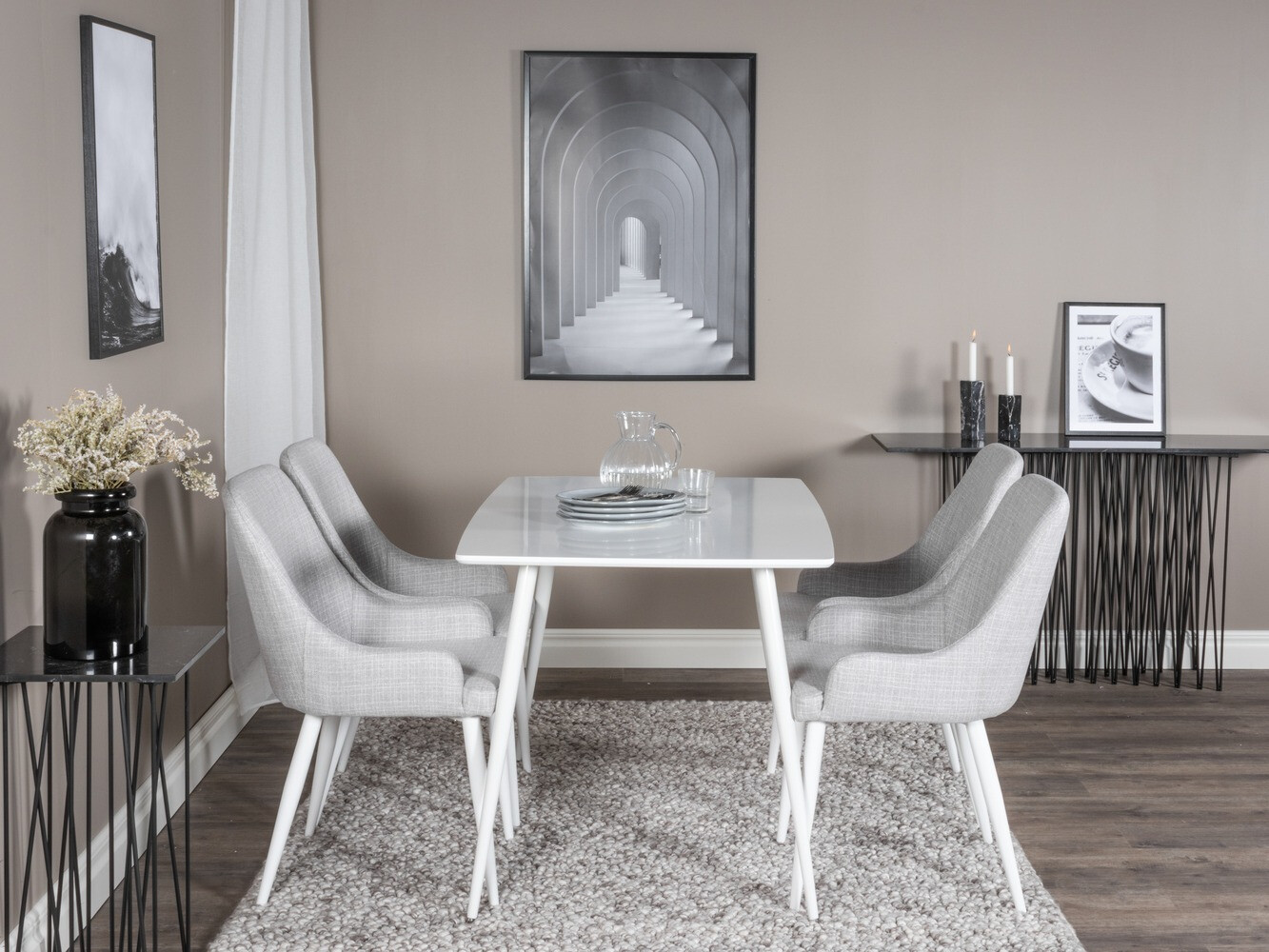 Маса и столове за трапезария Dallas 1895 (Бял + Светло сив)