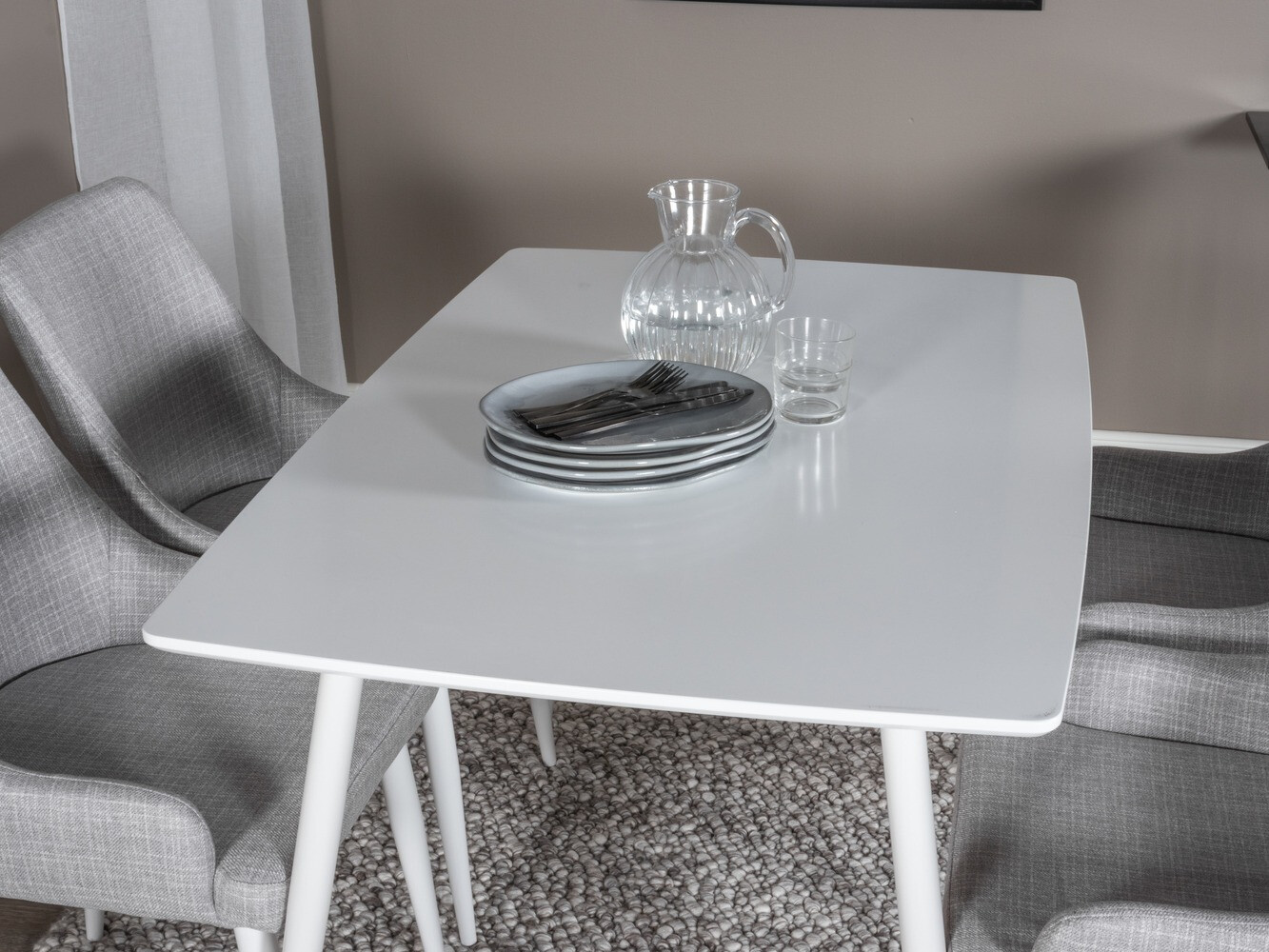 Маса и столове за трапезария Dallas 1895 (Бял + Светло сив)